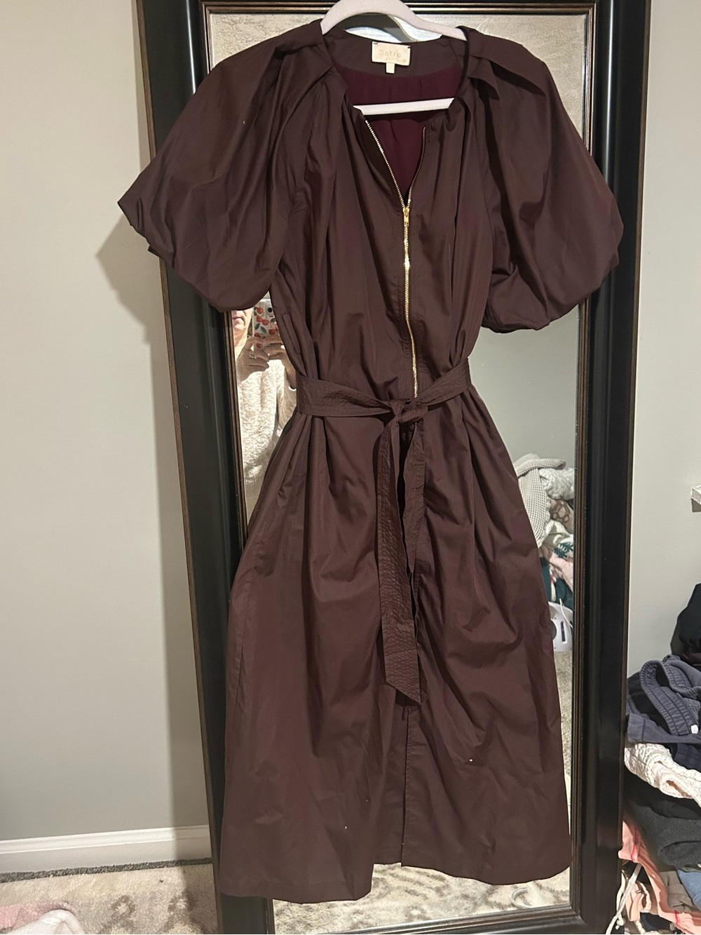 Entro Women's Puff-Sleeve Zip-Front Dress in Deep Brown